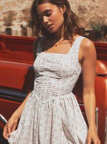 WESTFADE Robe courte style corset à encolure carrée avec imprimé cerises, taille en V, sans manches, coupe évasée. Style bohème, cowgirl, pour Nashville Rodeo, vacances, brunch mignon - Multicolore - Voir 4