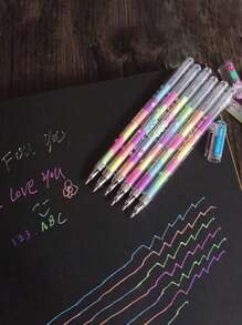 SHEIN 3/6 Pieces/Lot Brand New 6-Color Highlighter Pen Stationery Cute Design Ink 6-Color Highlighter Marker Pen Stationery Tip Pen Colorful Writing Supplies
