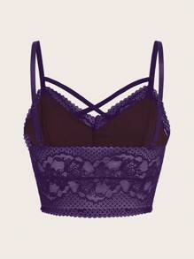 ROMWE Goth 女式 V 领黑色蕾丝修身吊带背心上衣 图案 T 恤 女式上衣 - 紫色 - 查看 3