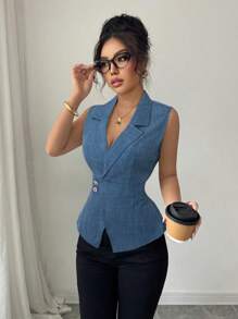 Selianne Áo sơ mi nữ kẻ sọc nhún eo - Màu xanh lam - Xem 3