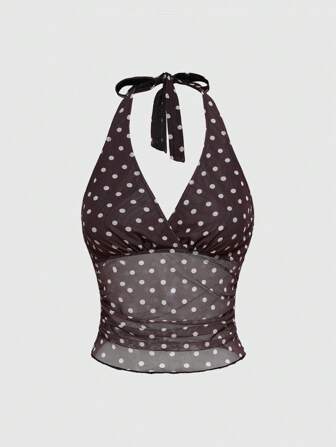 Süßes und süßes Neckholder-Top mit Polka Dot-Muster für Damen