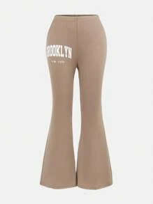 SHEIN Girlism Bộ 2 chiếc áo thun thể thao cổ tròn tay ngắn và quần ống loe cho bé gái tuổi teen - Màu Khaki - Xem 9