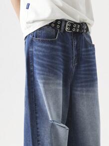 Chillumni Lässige, gerade, locker sitzende Jeans mit Used-Look und Taschen für Herren, vielseitiges, Baggy-Jeans-Design für Männer - Mittele Waschung - Übersicht 6