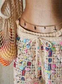 SHEIN ICON 秋冬女士度假休闲彩色镂空针织短裤 - 彩色 - 查看 10