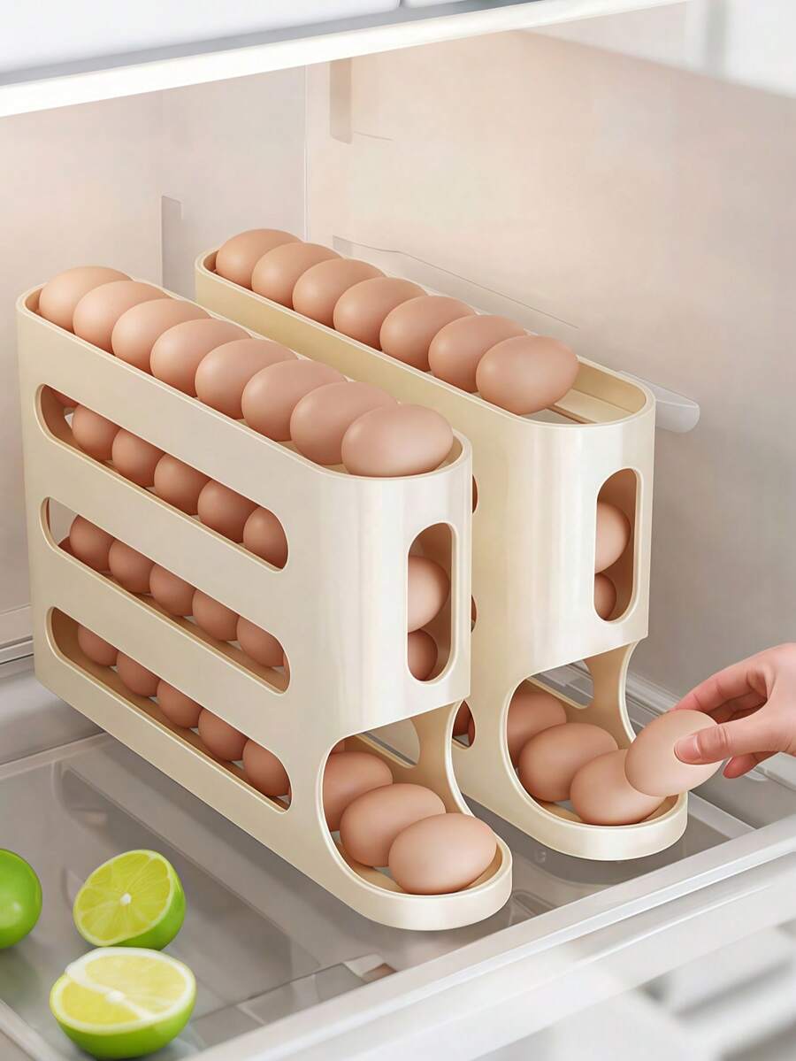 Tier Large Capacity Slide Egg Storage Box - Automatic Rolling, Space-Saving Design For Refrigerator Side Door, Easy Access And Organization, For Easter Day, Egg Storage Trays