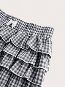 SHEIN Tween Girl Casual Plaid Ruffled Skorts, Back To School, Simple Daily - Black and White - View 4