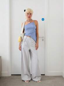COUREZ Stripe Super Oversized Carpenter Trousers /Y2K Street Wear Summer Bottoms Vacation Vintage - Grey - View 2