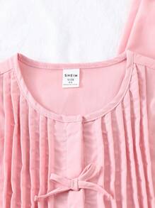 SHEIN Playful Pals Conjunto de 2 piezas de top sin mangas con pliegues y detalle de lazo, y pantalones de pierna ancha, en color liso, de estilo casual y moderno, adecuado para salidas de primavera/verano, vacaciones y uso diario.