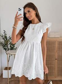 EMERY ROSE Váy ngắn thêu trơn màu thường ngày cho nữ, mùa hè - trắng - Xem 6