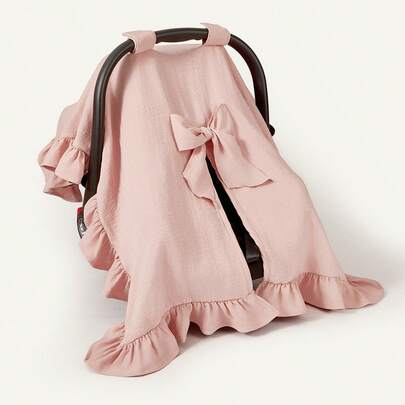 Cozy Pixies 1 Piece Of Pink Chiffon Lace Lotus Leaf Edge Bow Decorative Baby Car Cover, Suitable For Outdoor Use In Spring And Summer