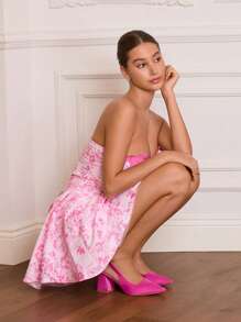 CUCCOO CHICEST 女士鞋迷人时尚露跟尖头粗跟缎面热粉色浅口鞋夏季毕业高跟鞋舞会高跟鞋度假鞋夏季促销圣诞节秋季新年假期