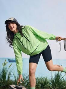 In My Nature Ladies' Casual Zip-Up Hooded Long Sleeve Thermal Thick Warm Jacket Fluorescent Green Jacket - Green - View 3