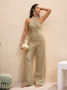 BY FELIZIA Elegant weiter Jumpsuit mit Rückenfrei-Kreuzträger in Unifarbe