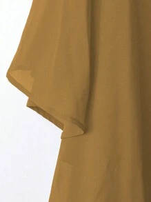 Linhara 2pcs Plus Size Women Set: Chiffon Solid Color Blouse And Floral Print Wide Leg Pants - Khaki - View 3