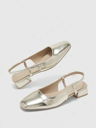 CUCCOO BIZCHIC 女士圆头低跟金色休闲舒适百搭百搭露跟平底乐福鞋