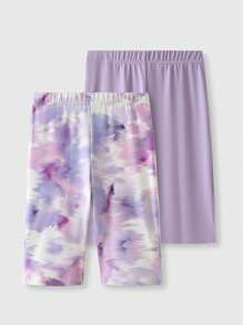 JNSQ 2 pièces/Set Short de sport serré professionnel pour préadolescentes, leggings de sport ajustés avec taille haute élastique imprimée et de couleur unie, combinaison, vêtements de rentrée scolaire
