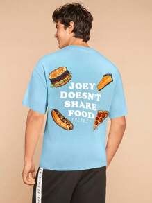 Mystic heart FRIENDS X SHEIN Men's Summer Casual Letter Printed Short Sleeve T-Shirt - Blue - View 2