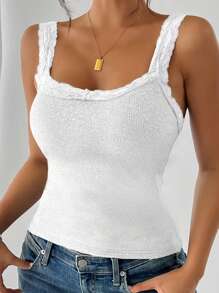 INAWLY Top de tirantes Cami de talla grande con rayas huecas de encaje