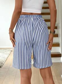 Easowa Damen Lässig gestreifte Bermuda Shorts mit Tasche