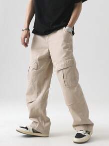 Manfinity Hypemode Quần Jeans Ống Thẳng Nhiều Túi Baggy Thường Ngày Cho Nam, Đa Năng - Màu be - Xem 5