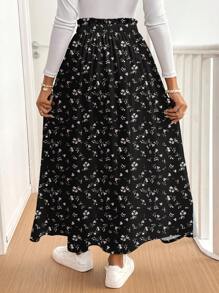 SHEIN Frenchy Women's Casual Holiday High Slit Flare Hem Skirt, Ditsy Floral Pattern, Suitable For Summer Chic Dress - Multicolor - View 2