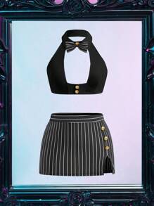 SHEIN Women's Professional Secretary Stewardess Cosplay 4-Piece Set - Black - View 6