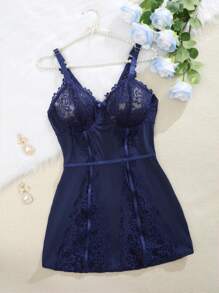 SHEIN 加大码性感内衣裙，蕾丝拼接，蝴蝶结装饰，钢圈，贴身衣物