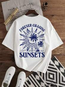 Holiday, Vacation, Teen Boy Casual Graphic Short Sleeve T-Shirt, Suitable For Summer, Back Of Clothes