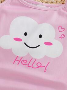 2pcs Young Girl Casual Cloud Print Camisole Top And Shorts Set, Pink Comfortable And Fashionable Homewear
