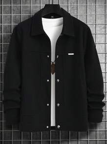 Manfinity Homme Men's Long Sleeve Solid Color Single-Breasted Loose Casual Overcoat, Old Money, Fall/Winter - Black - View 3