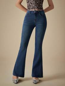 SHEIN BAE 高腰喇叭牛仔裤 - 杏色 - 查看 2