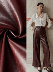 MOTF PREMIUM PU 皮革缝线前扣腰带阔腿裤