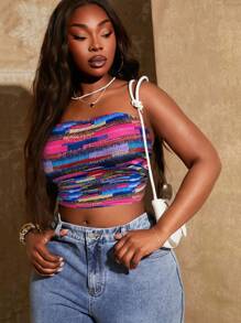 SHEIN SXY Plus Size Women's Spring/Summer Casual Vacation Faux Fur Pattern Print Fitted Tube Top, Suitable For Everyday Wear, Music Festival, Concert Tube Tops Women Summer Tube Top Printed Tube Top - Multicolor - View 6