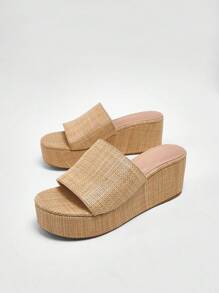 Solezae Women Minimalist Strap Wedge Sandals With Thick Sole & High Heel Mother's Day Present - Beige - View 6