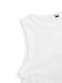 SUPERMAN X SHEIN Top sin mangas ajustado con gráfico de letras para mujer, verano - Blanco - Ver 5