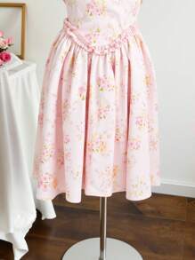 SHEIN VCAY Vestido de verano elegante de manga corta con cuello cuadrado, volantes y estampado floral