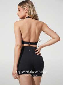 GLOWMODE FeatherFit™ Deep V Neck Adjustable Halter Cropped Sports Bra With Crossover Bust Low Impact Yoga Daily - Black - View 2