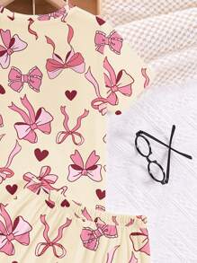 Tween Girls Casual Minimalist Round Neck Short Sleeve Shorts Pajama Set, Suitable For Summer - Multicolor - View 4