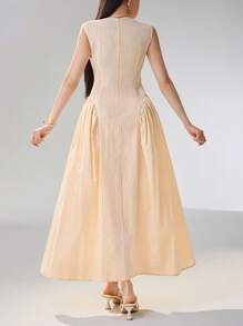 Heiryn Women's Elegant Swan Neck Cinched Waist Solid Color Summer Dress - Yellow - View 7