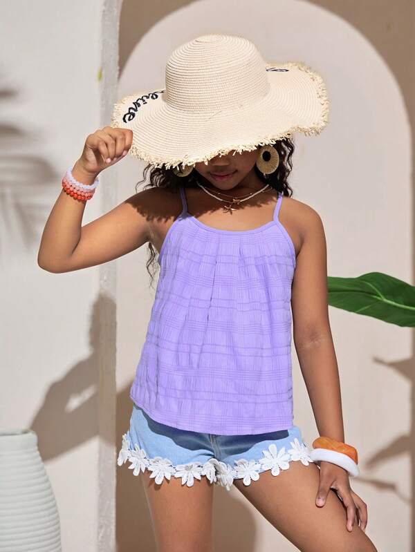 SHEIN Tween-Mädchen Lässiges, strukturiertes, einfarbiges, lockeres Resort-Camisole