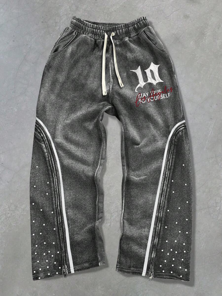 Manfinity Roghcode 男士简约字母图案休闲运动裤，适合狂欢 - 彩色 - 查看 1