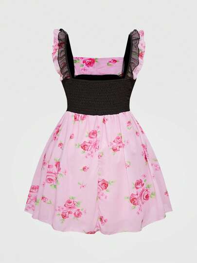 J-Fashion Plus Size Elegant Contrast Color Floral Print Summer Dress