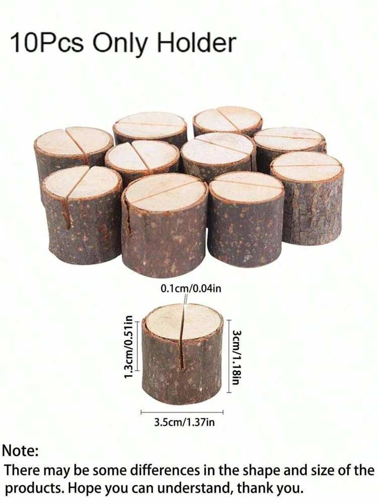 SHEIN 10pcs Place Card Holders,Place Rustic Wooden Card Holders Table Number Stands For Name Tags Food Markers Party Wedding Table Name Card Holder Memo Photo Picture Holder Card, Back To School Valentine Day - 10pcs holder (No Card) - View 2