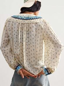 Bohemela Boho Country Vacation Casual Woven Print Long Sleeve Loose Women Blouse