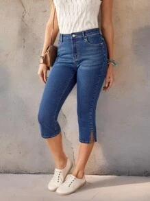 EMERY ROSE 女士休闲开衩七分牛仔裤