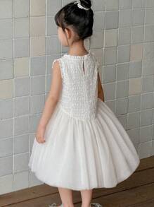 DAZY Vestido de Tule com Laço de Lantejoulas Estilo Coreano para Meninas, Vestido Sem Mangas de Comprimento Médio, Conjunto de Roupas de Verão para Meninas - Branco - Visão 8