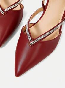 CUCCOO HITCHD White Crystals Strappy Pointed Toe Flat Ballet Shoes, Elegant Commute Casual Holiday Party Valentine's Date Wedding