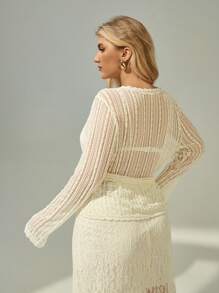 Auralis Plusize Women's See-Through Lace Top, Summer Sexy And Elegant Women's Clothing, High-Elastic Lace, Comfortable Outerwear, Ins Hot Girl Women's Clothing,Beach Cover Up Cute Summer Top Summer Tops For Women Going Out Tops Women - Beige - View 2