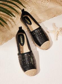 Styleloop 女士平底编织鞋，波西米亚风格度假装 - 黑色 - 查看 1
