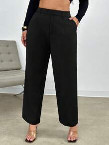 Firerie Plus Size Solid Color Suit Pants In Spring To Summer - Black - View 3